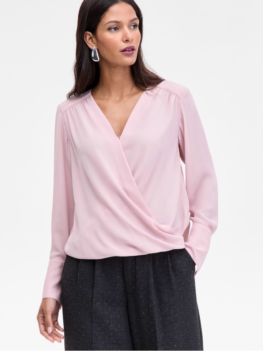 INC International Concepts Blush Pink Wrap Blouse